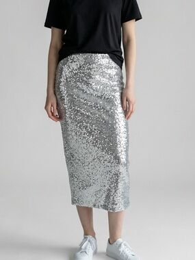 ⭐️NEW Mango Silver Sequin Midi Skirt